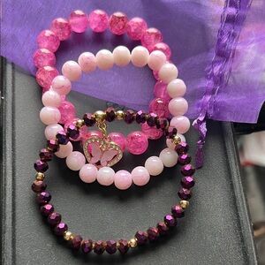 Elegant Pink and Purple Beaded Bracelet Set